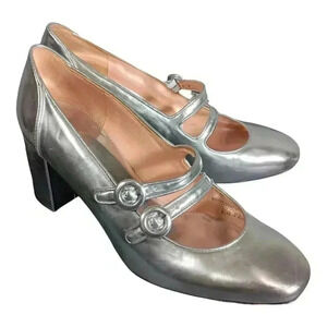 J.Crew Maisie Mary Jane Shoes Silver Mirror Double-Strap Block Heel Women's 9